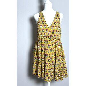 Women's Sundress Sincerely Jules Baby Doll Mustard Yellow Floral Dress Size M
